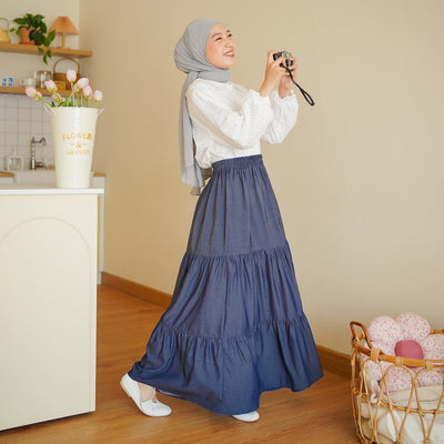 Madebyhara - Jangmi Skirt Rok Layer Panjang Premium Wanita Denim Look Korean Style Haraskirt