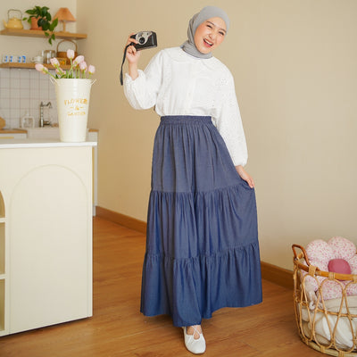 Madebyhara - Jangmi Skirt Rok Layer Panjang Premium Wanita Denim Look Korean Style Haraskirt