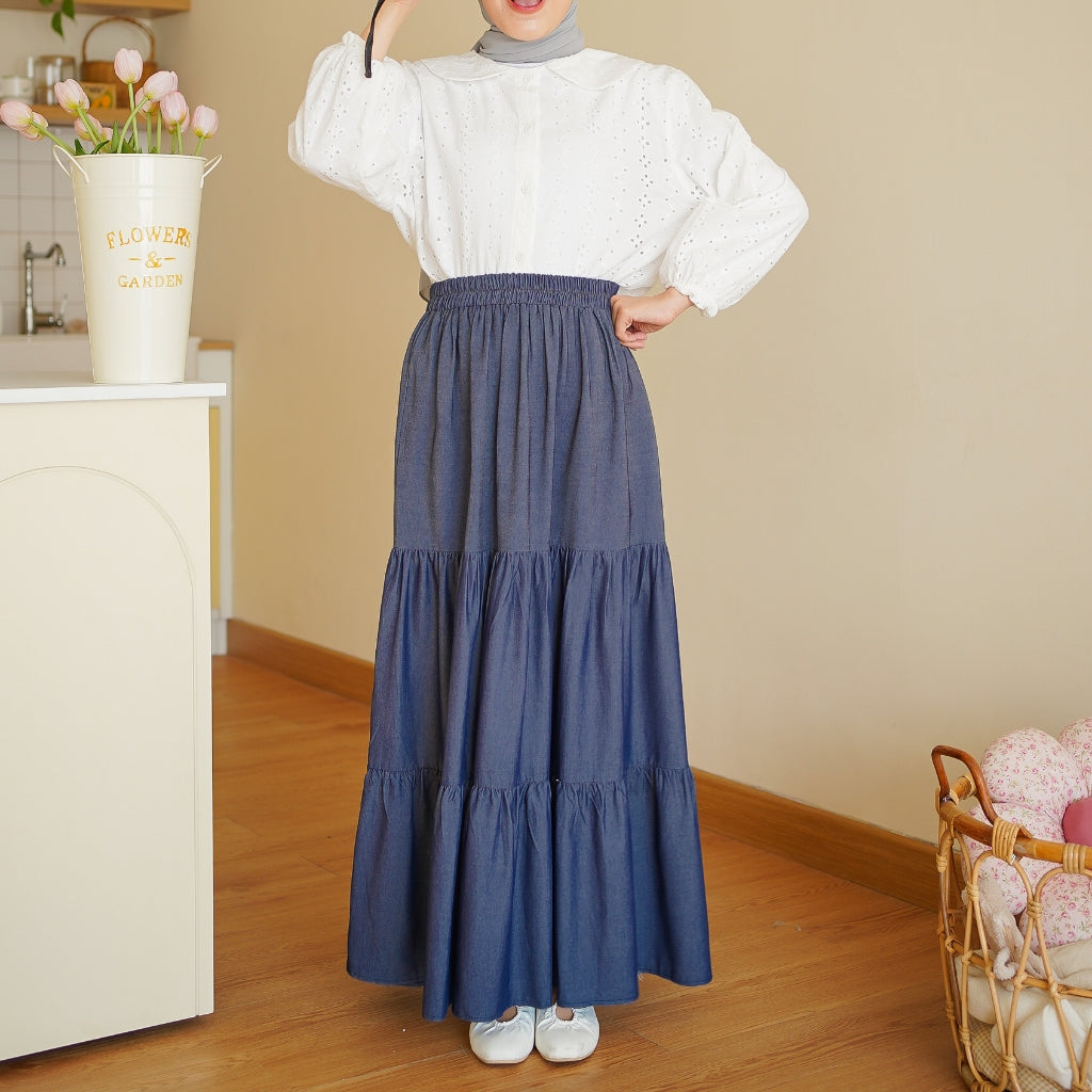 Madebyhara - Jangmi Skirt Rok Layer Panjang Premium Wanita Denim Look Korean Style Haraskirt