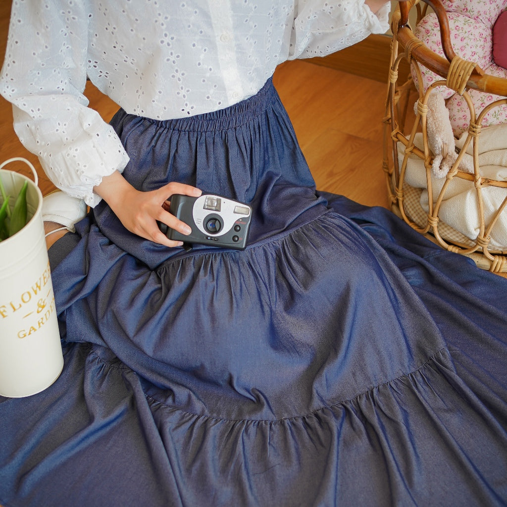 Madebyhara - Jangmi Skirt Rok Layer Panjang Premium Wanita Denim Look Korean Style Haraskirt