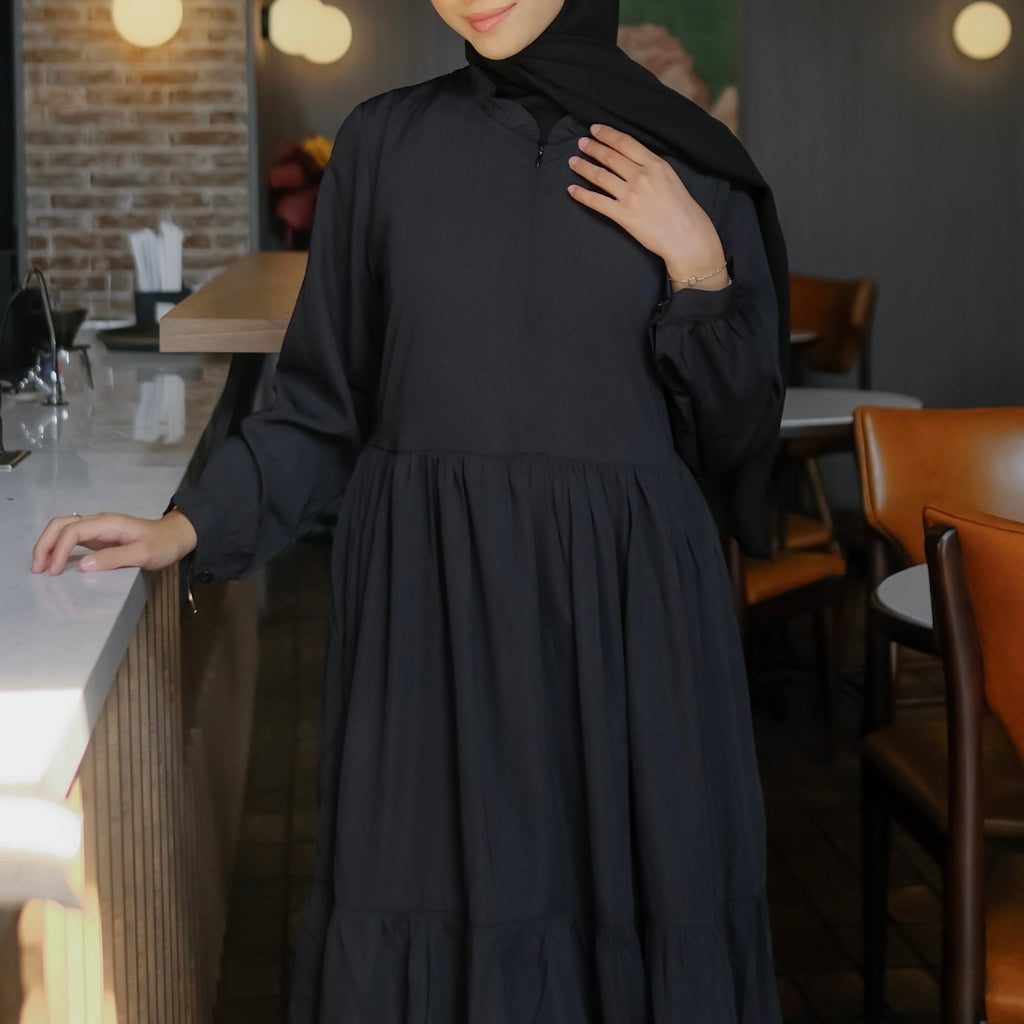 OLIVIA DRESS PLAIN BLACK - Haraskirt Madebyhara