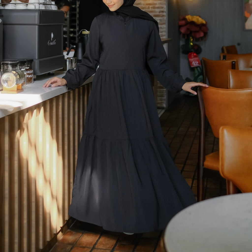 OLIVIA DRESS PLAIN BLACK - Haraskirt Madebyhara