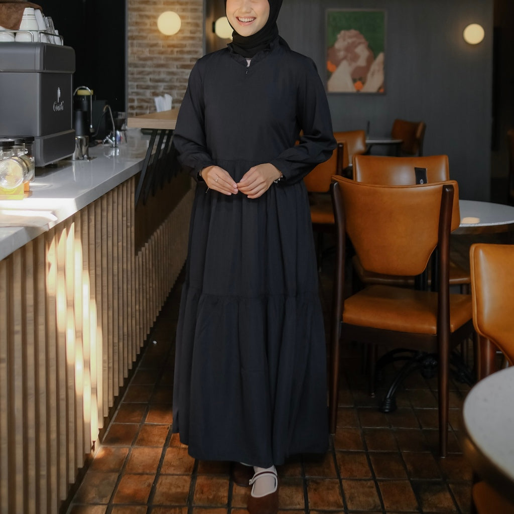 OLIVIA DRESS PLAIN BLACK - Haraskirt Madebyhara