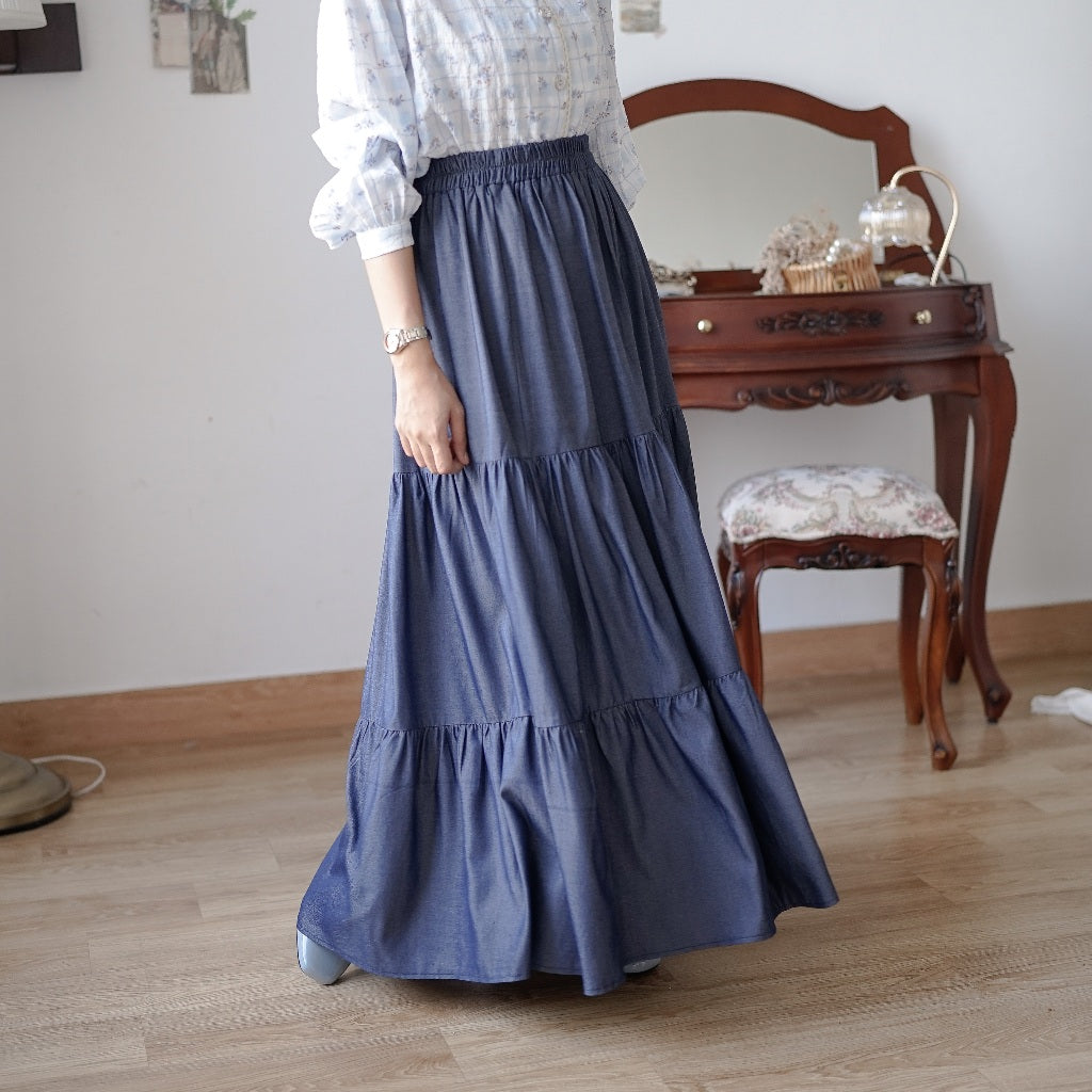 Madebyhara - Jangmi Skirt Rok Layer Panjang Premium Wanita Denim Look Korean Style Haraskirt