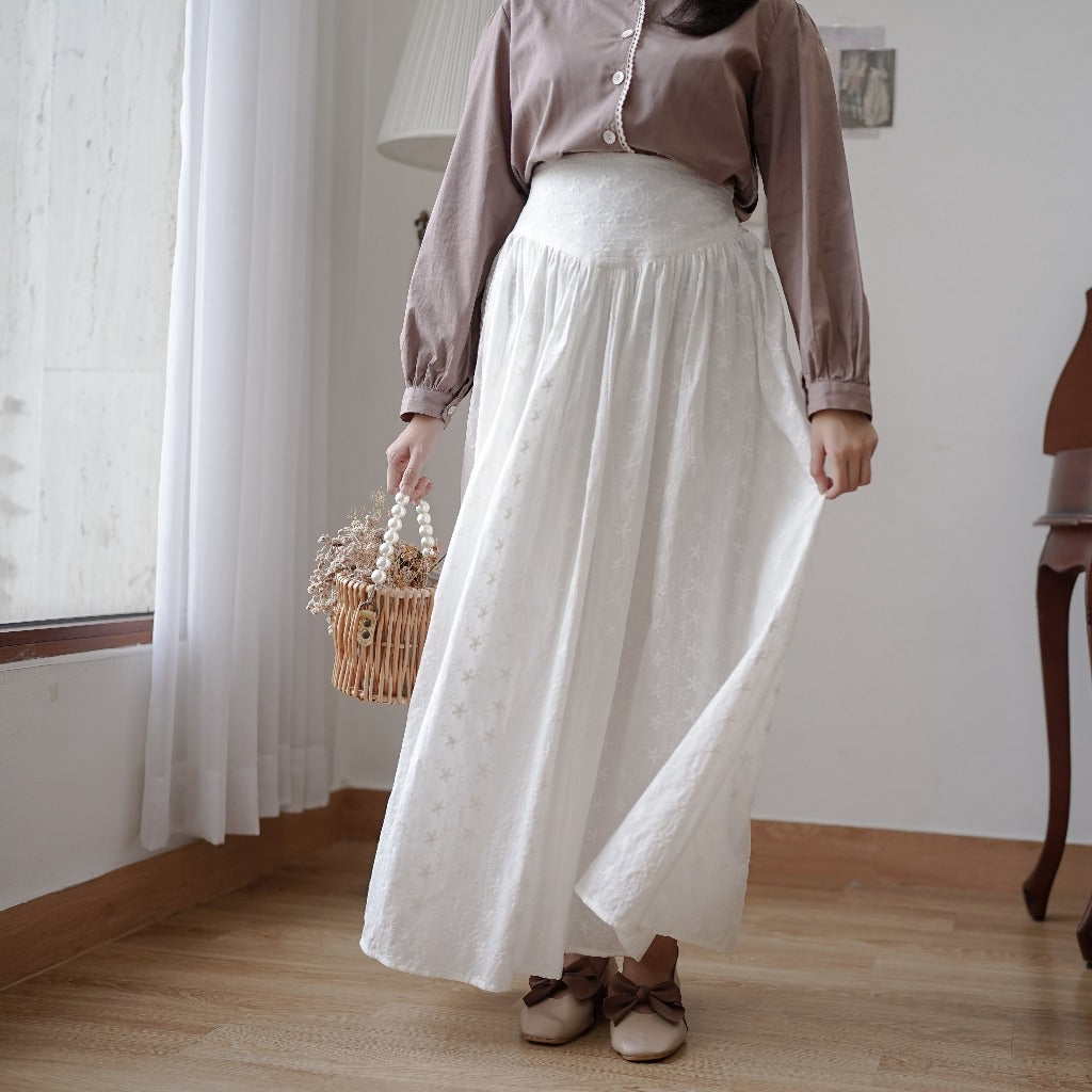 Madebyhara - Yeji Skirt Rok Panjang Katun Bordir Putih Premium Korean Style Haraskirt