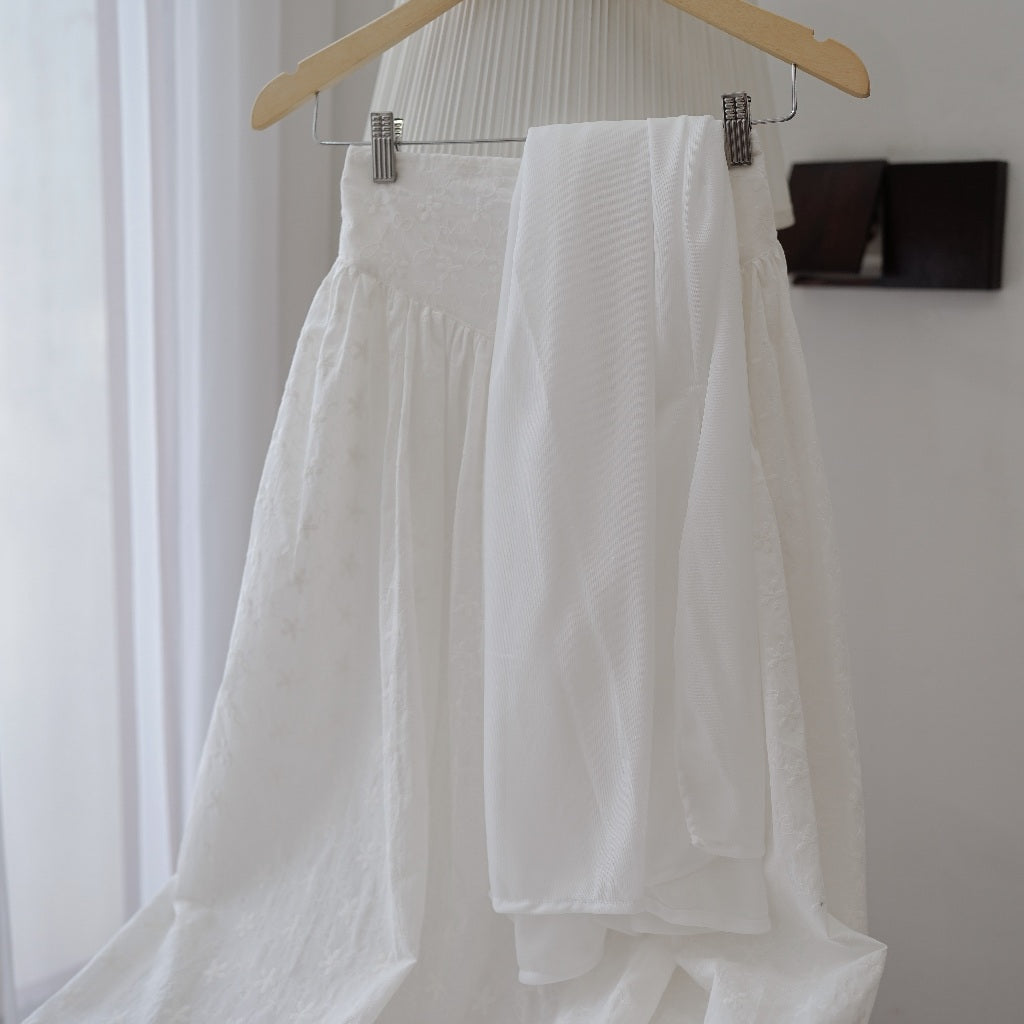 Madebyhara - Yeji Skirt Rok Panjang Katun Bordir Putih Premium Korean Style Haraskirt