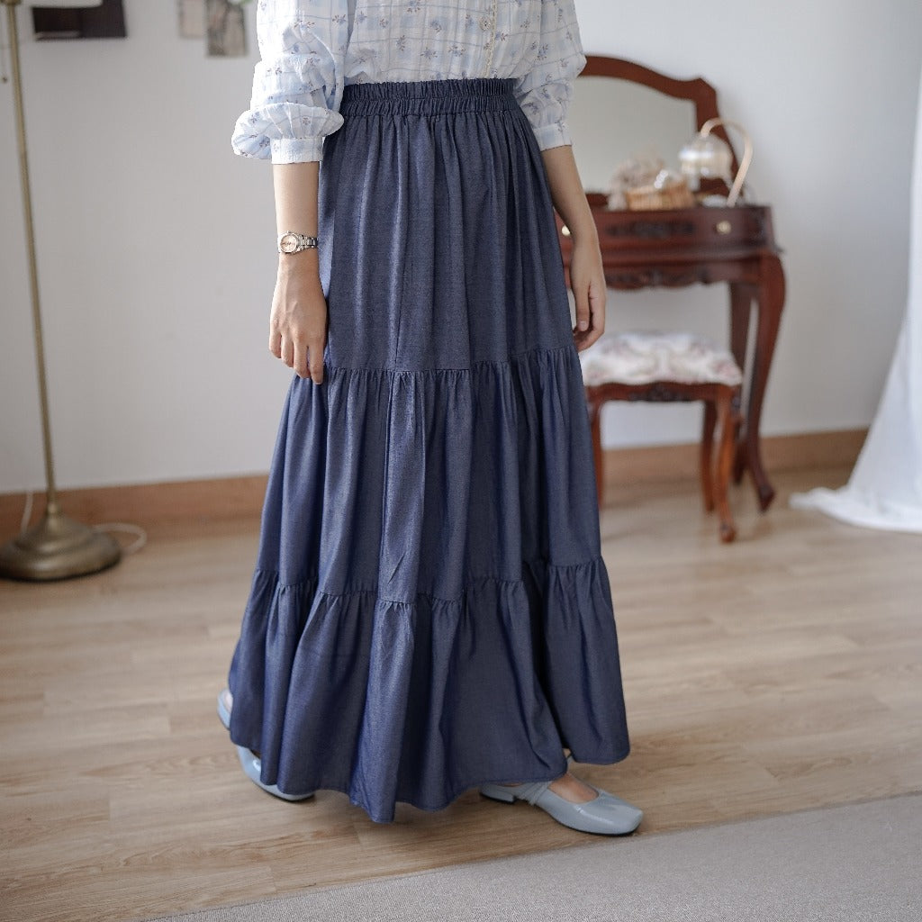 Madebyhara - Jangmi Skirt Rok Layer Panjang Premium Wanita Denim Look Korean Style Haraskirt