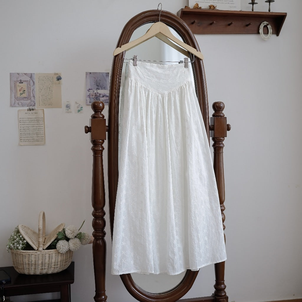 Madebyhara - Yeji Skirt Rok Panjang Katun Bordir Putih Premium Korean Style Haraskirt