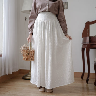 Madebyhara - Yeji Skirt Rok Panjang Katun Bordir Putih Premium Korean Style Haraskirt