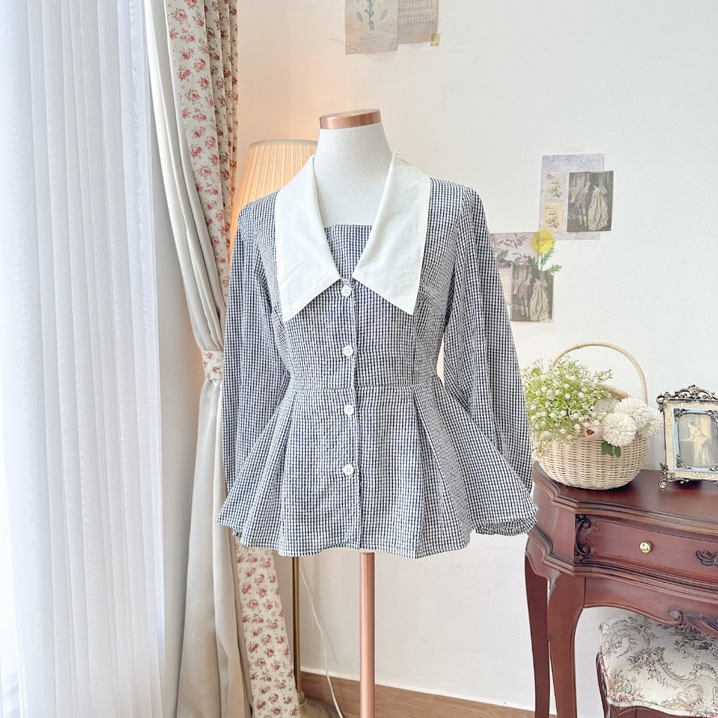 Madebyhara - Rumi Blouse Atasan Style Korea Kemeja Motif Gingham Haraskirt