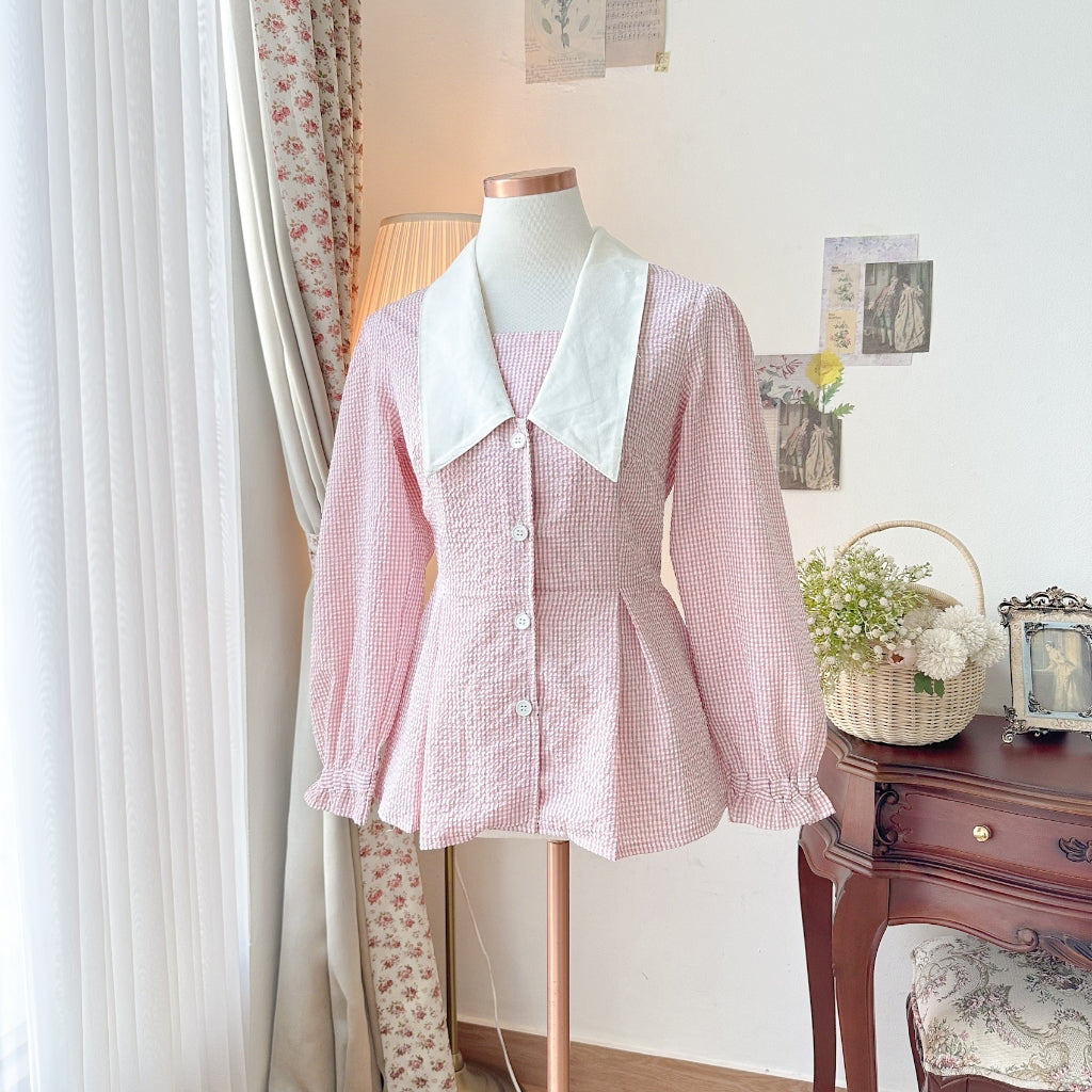 Madebyhara - Rumi Blouse Atasan Style Korea Kemeja Motif Gingham Haraskirt