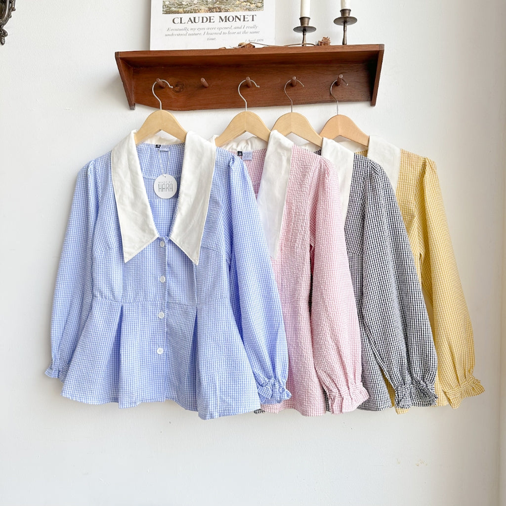 Madebyhara - Rumi Blouse Atasan Style Korea Kemeja Motif Gingham Haraskirt