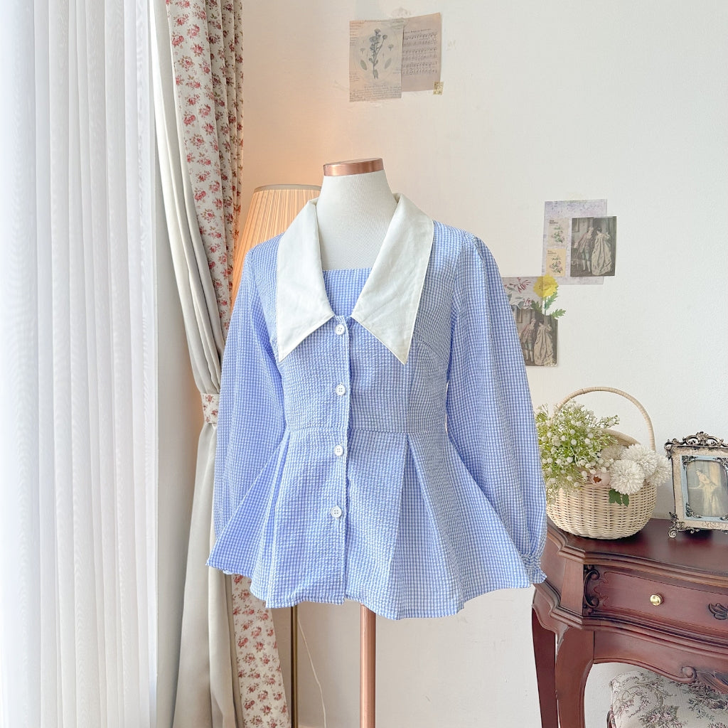 Madebyhara - Rumi Blouse Atasan Style Korea Kemeja Motif Gingham Haraskirt